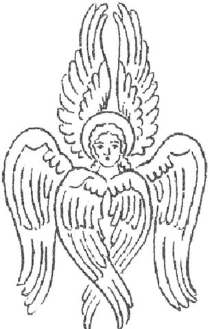 Line drawing of a six-winged seraph
